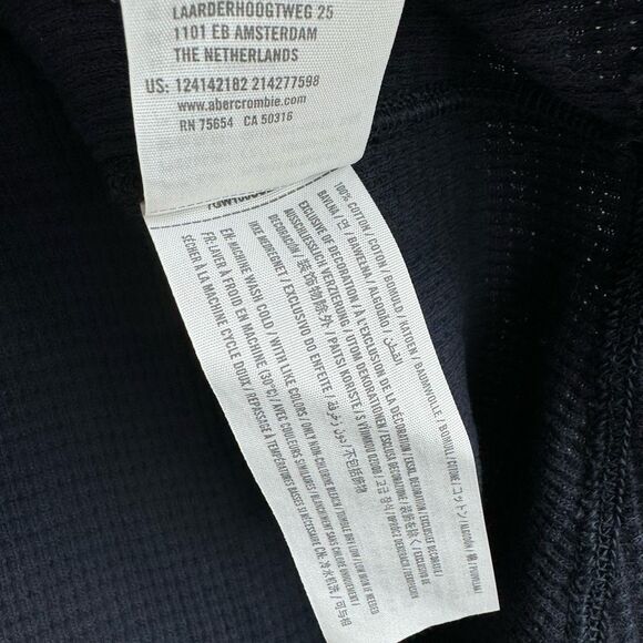 New Abercrombie & Fitch Grid Waffle Long Sleeve Navy Blue Henley Size Size Large - Picture 4 of 5